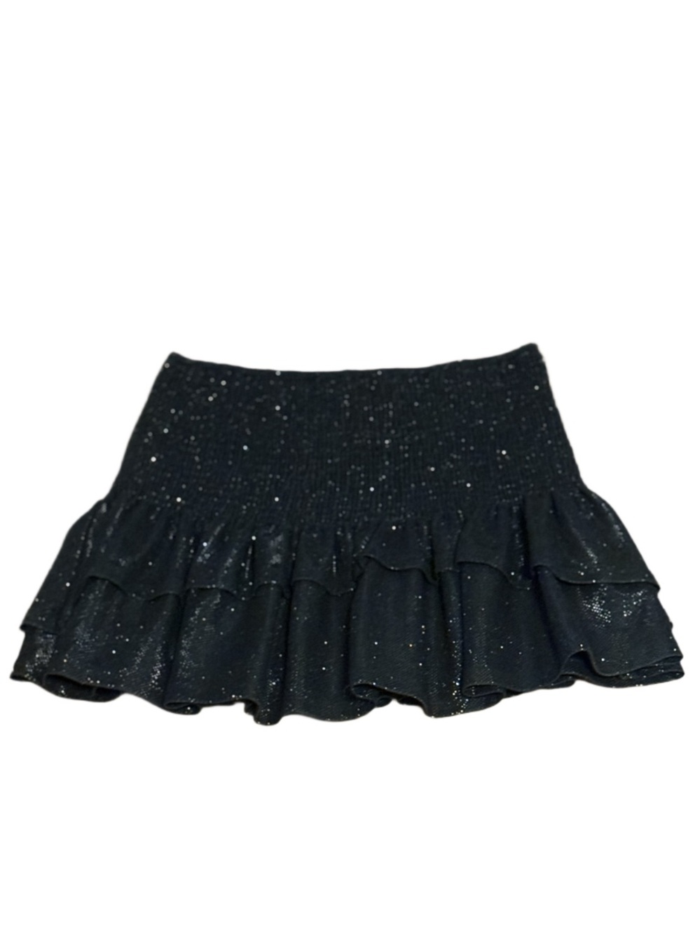 Size Medium glam Black Sparkle Ruffle Mini Skirt